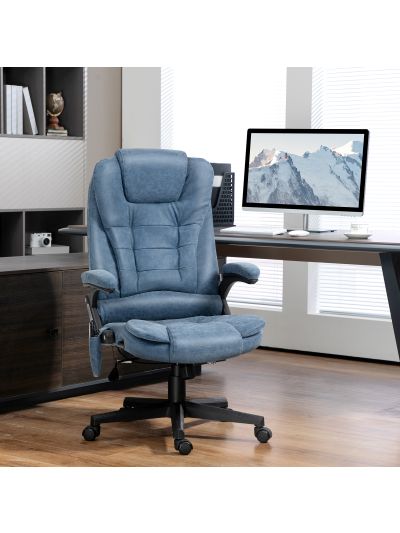  Massage Office Chair, Heated Reclining Computer Chair with 6 Vibration Points, Armrest and Remote, Blue
