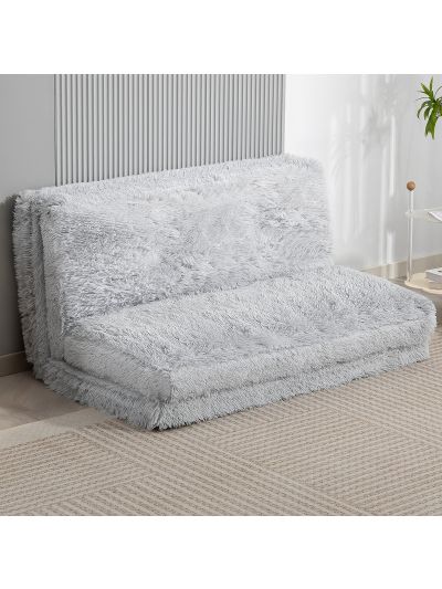  Bean Bag Floor Sofa Bed, Contemporary Plush Wide Folding Floor Mattress, Foam Filling Wall Couch Sleeper, Light Gray