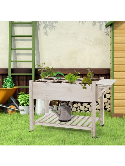  Raised Garden Bed Planter Box w/ 8 Grow Grids, Storage Shelf & Lockable Wheels