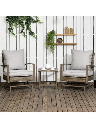  Patio Bistro Set, Porch Furniture with Soft Cushions and Rocking Function for Yard, Lawn, Porch, Light Gray