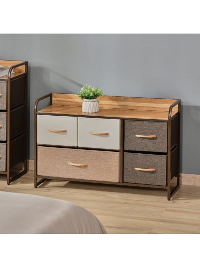  5-Drawer Dresser, 2-Tier Storage Tower with Steel Frame for Bedroom, Nursery Room, Multicolored