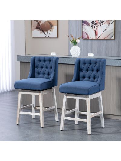  Swivel Bar Stools Set of 2, 27" Counter Height Stools with Linen Upholstery and Button Tufted Design for Kitchen