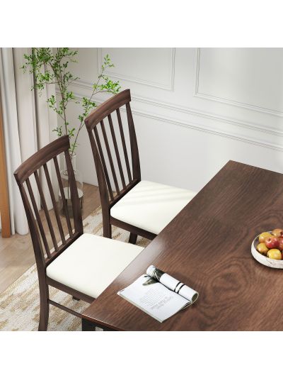  Wooden Dining Chairs Set of 2, Farmhouse Upholstered Kitchen Chairs with Rubber Wood Frame, DarkBrown and Beige