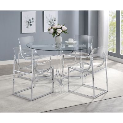Keeling 5-piece Round Glass Top Acrylic Dining Set Chrome
