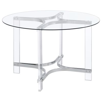 Keeling 47-inch Round Glass Top Acrylic Dining Table Chrome