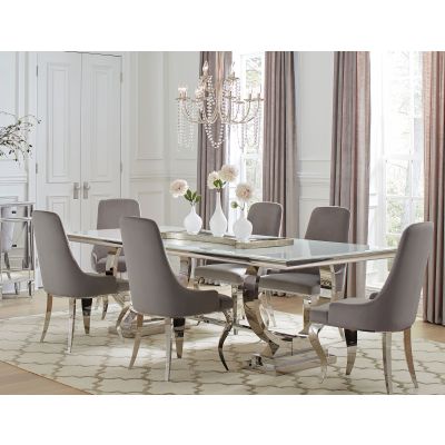 Antoine 7-piece Rectangular Glass Top Dining Table Set Grey