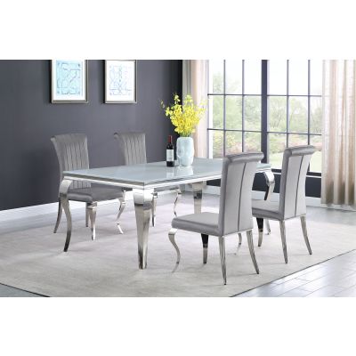 Carone 5-piece 81-inch Rectangular White Glass Dining Set Grey