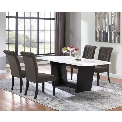 Sherry 5-piece Rectangular Marble Top Dining Table Set Brown