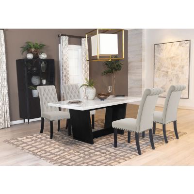 Sherry 5-piece Rectangular Marble Top Dining Table Set Sand