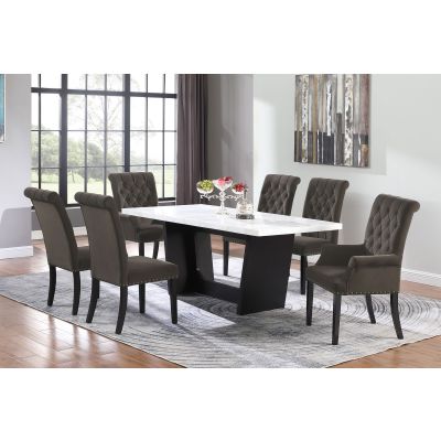 Sherry 7-piece Rectangular Marble Top Dining Table Set Brown