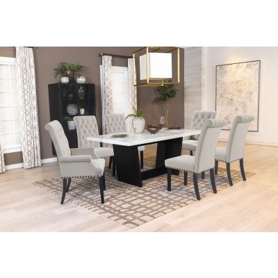 Sherry 7-piece Rectangular Marble Top Dining Table Set Sand