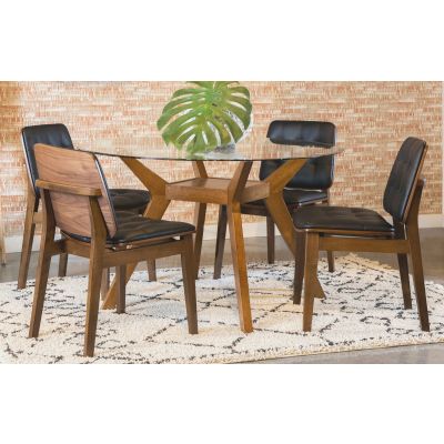 Paxton 5-piece Round Glass Top Dining Table Set Brown