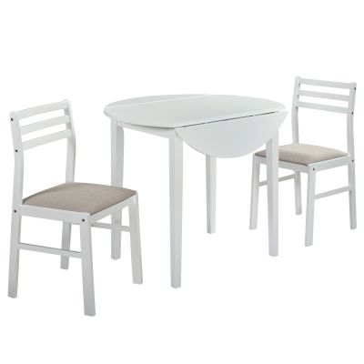 Bucknell 3-piece Round Drop Leaf Dining Table Set White