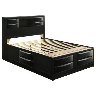 Briana Wood Queen Storage Bookcase Bed Black