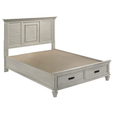 Franco Wood Queen Storage Panel Bed Distressed White
