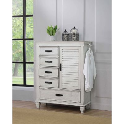 Franco 5-drawer Door Chest Distressed White