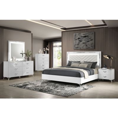 Cassia 5-piece Eastern King LED Bedroom Set White High Gloss