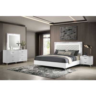 Cassia 4-piece Queen LED Bedroom Set White High Gloss