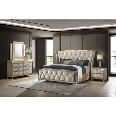 Lorient 4-piece Eastern King Bedroom Set Ivory and Camel
