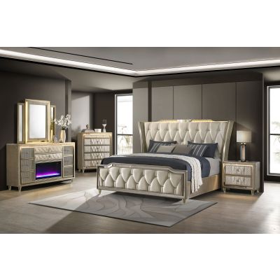 Lorient 5-piece Eastern King Bedroom Set Ivory and Camel