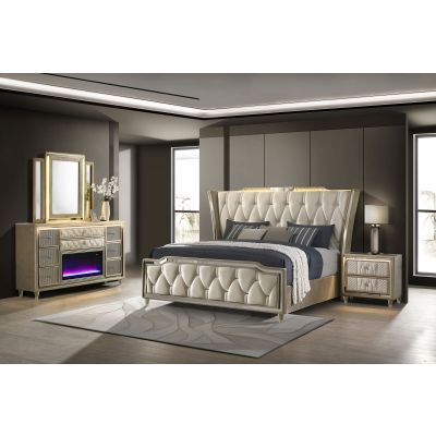 Lorient 4-piece Queen Bedroom Set Ivory and Camel