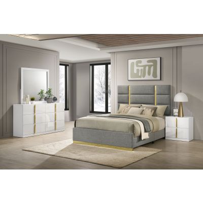 Ines 4-piece Eastern King Bedroom Set Grey and White High Gloss