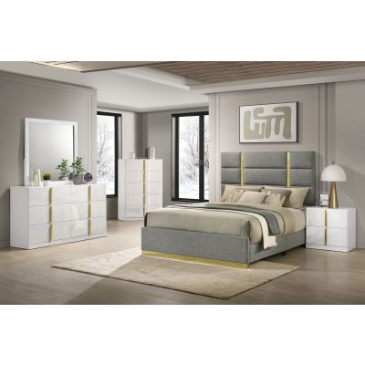 Ines 5-piece Queen Bedroom Set Grey and White High Gloss