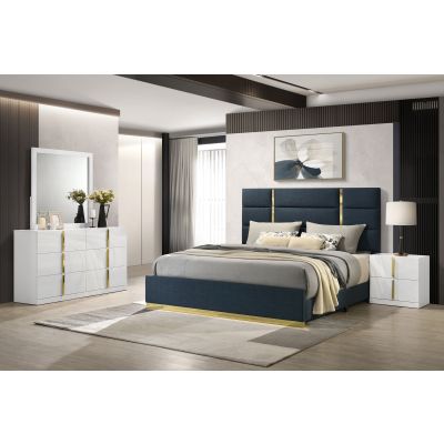 Ines 4-piece Queen Bedroom Set Navy and White High Gloss