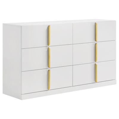 Ines 6-drawer Bedroom Dresser Cabinet White High Gloss