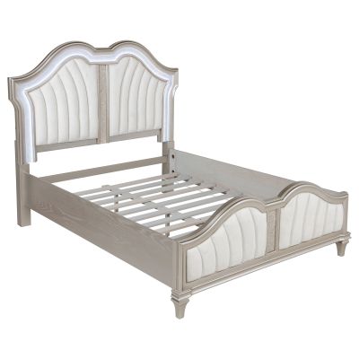 Evangeline Wood Queen LED Panel Bed Silver Oak