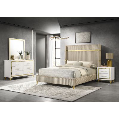 Lucia 4-piece Eastern King Bedroom Set Beige and White