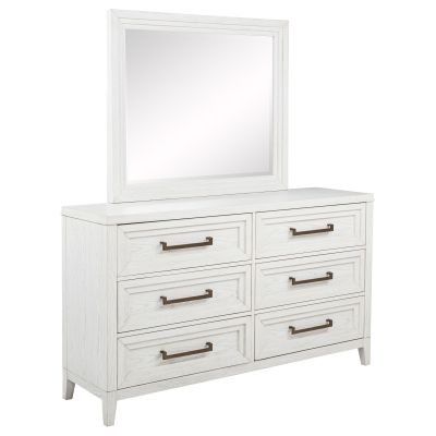 Marielle 6-drawer Dresser with Mirror Distressed White 
