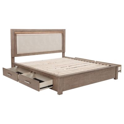 Kenora 56-inch California King LED Storage Bed Barley Brown