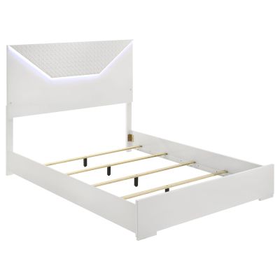 Ives Queen Panel Bed LED Headboard White High Gloss