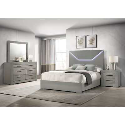 Ives 4-piece Eastern King Bedroom Set Grey High Gloss