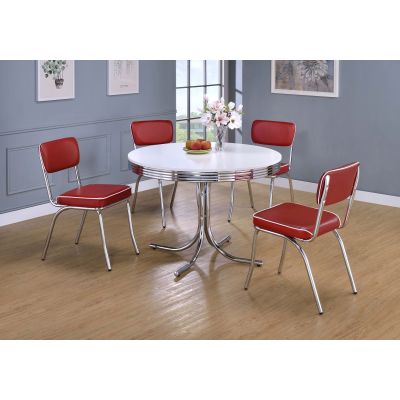 Retro 5-piece Round Dining Table Set White and Red