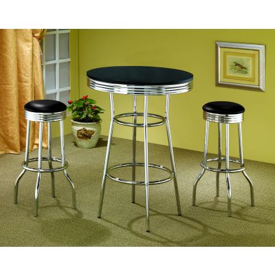 Retro 3-piece Round 1950s Bistro Pub Bar Table Set Black