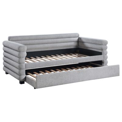 Patricia Boucle Upholstered Twin Day Bed with Trundle Grey 