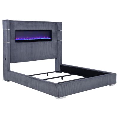 Tisdall Upholstered Cal King Flame Visualizer Bed Grey