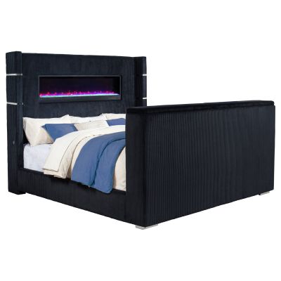 Tisdall Eastern King Flame Visualizer Wingback TV Bed Black