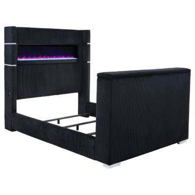 Tisdall Queen Flame Visualizer Wingback TV Bed Black