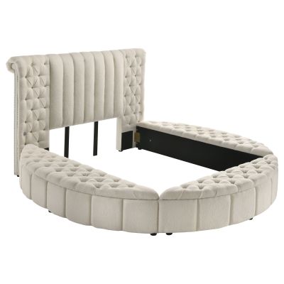 Sonya Upholstered Queen Round Storage Bed Ivory