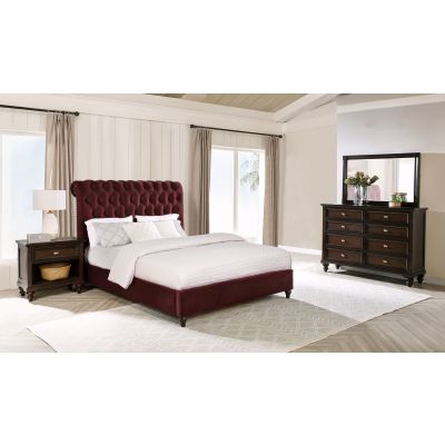Devon 4-piece Eastern King Bedroom Set Wine Red and Dark Oak