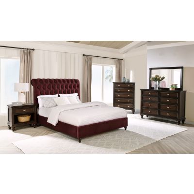 Devon 5-piece California King Bedroom Set Red and Dark Oak