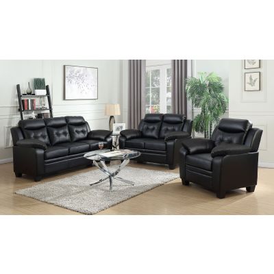 Finley 3-piece Upholstered Padded Arm Tufted Sofa Set Black