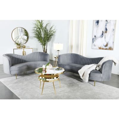 Sophia 2-piece Upholstered Channel Tufted Sofa Set Grey