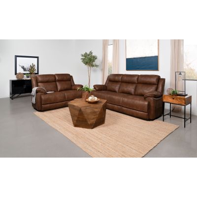 Ellington 2-piece Upholstered Padded Arm Sofa Set Dark Brown