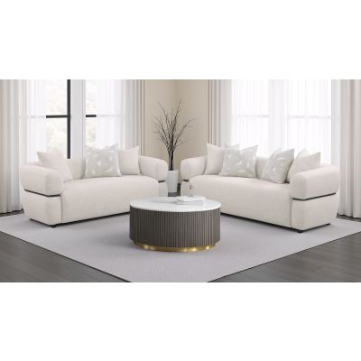 Jeanette 2-piece Fabric Upholstered Round Arm Sofa Set Beige