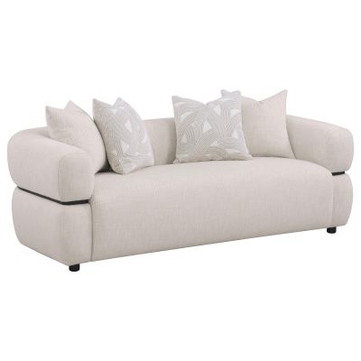 Jeanette 84-inch Fabric Upholstered Round Arm Sofa Beige