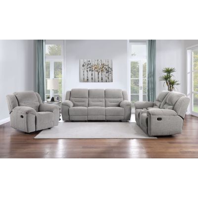 Gilson 3-piece Chenille Upholstered Reclining Sofa Set Grey